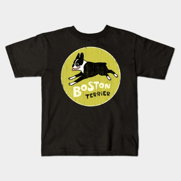 Vintage Style Boston Terrier Kids T-Shirt by Coffee Squirrel